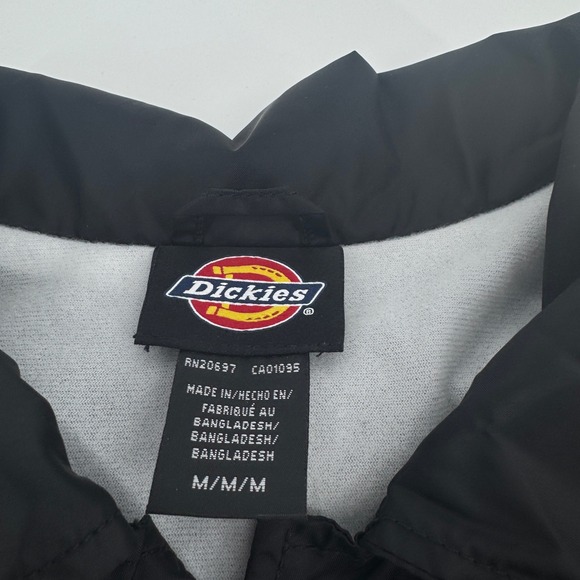Dickies Mens Black Lightweight Snap Front Coach Jacket Medium Y2K Windbreaker - Picture 4 of 8